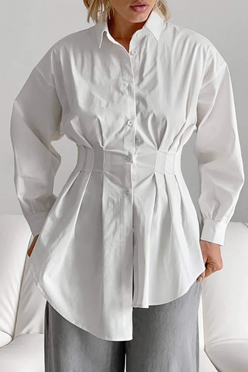 CWTSTL2592_WAISTED LONG-SLEEVED COMMUTER LONG SHIRT