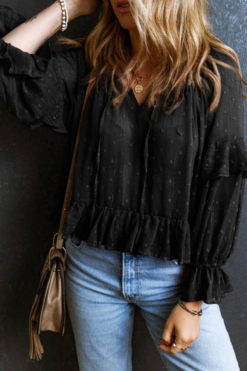 CWTBLL3096_FALL V-NECK RUFFLED LONG SLEEVE FLORAL TOP