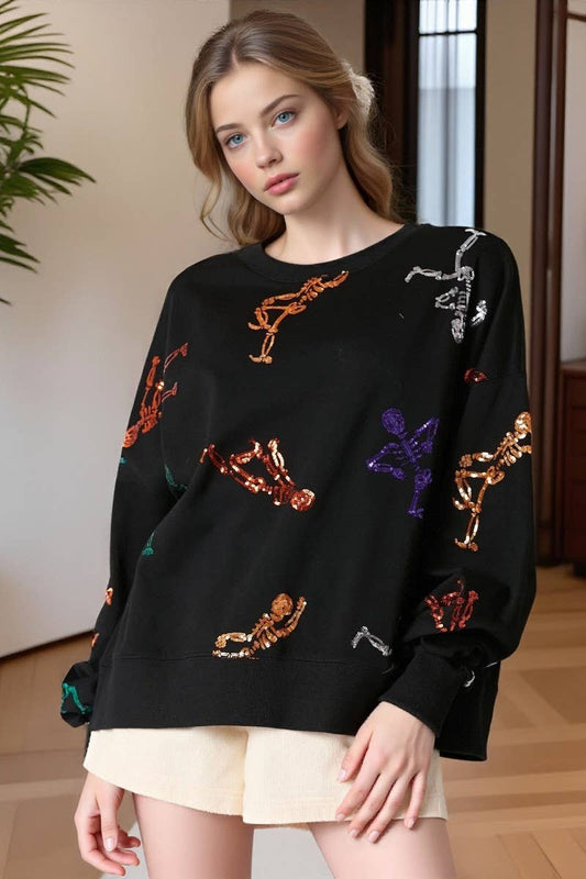 CWTBLL01228_HALLOWEEN SKULL SEQUINED SWEATSHIRT