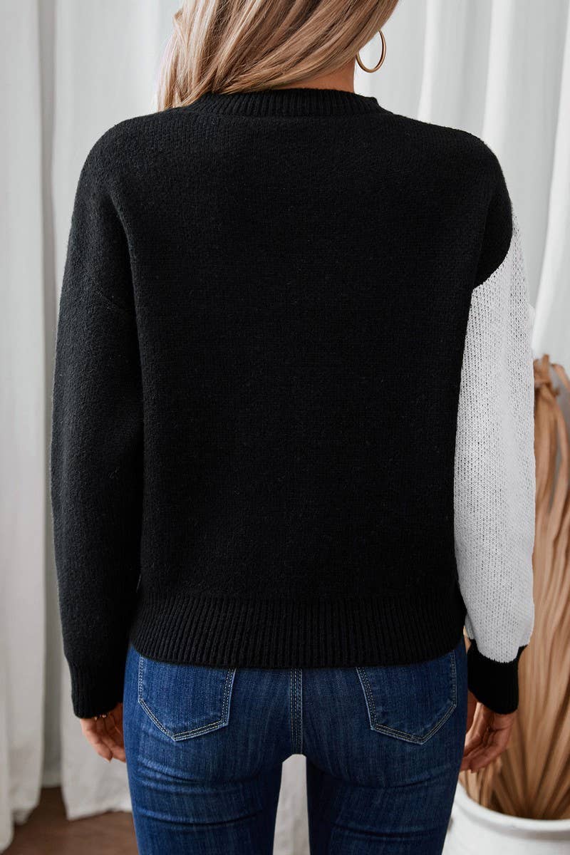 CWOSWL2905_TAI CHI PATTERN CONTRAST FITTING PULLOVER KNIT