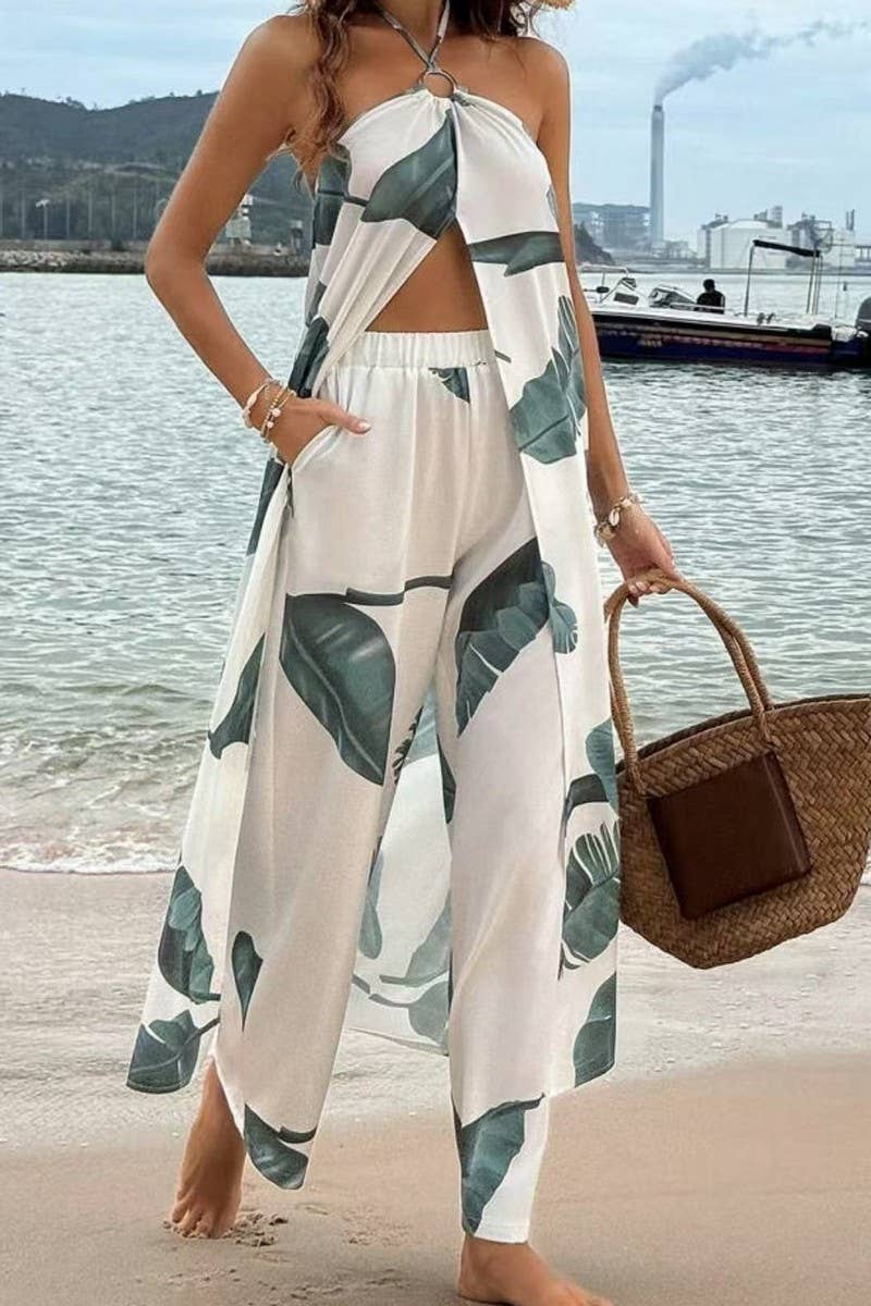 CWSTB2005_FLORAL HALTER TOP & STRAIGHT LEG PANTS SET