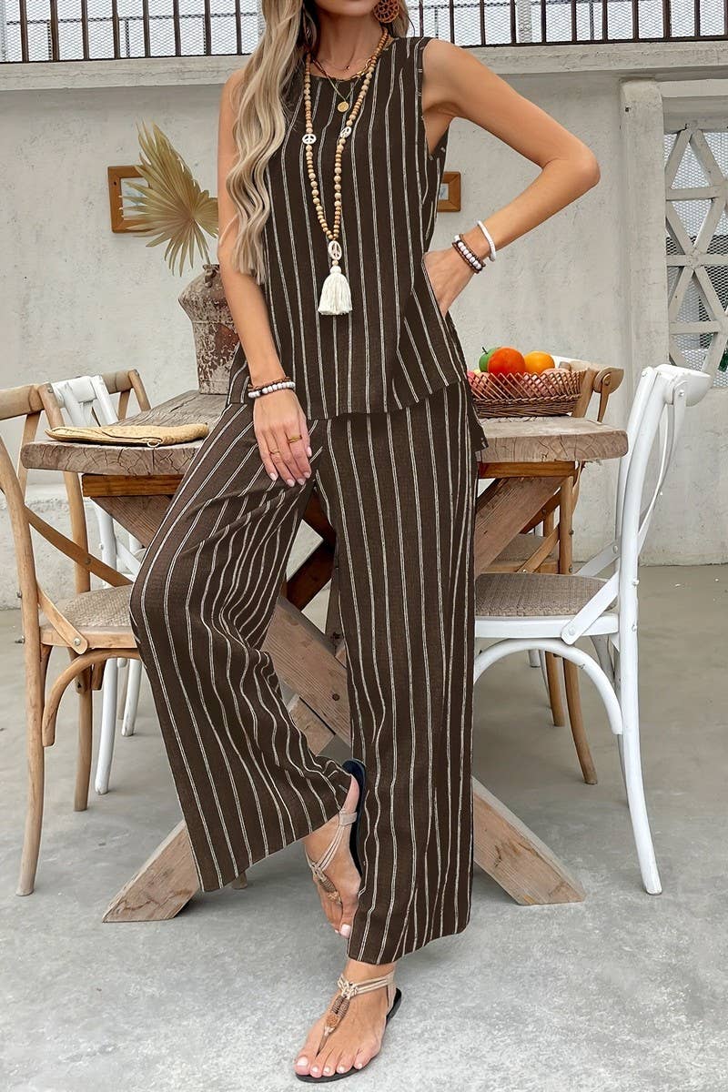 CWSTB2165_STRIPED VEST WIDE-LEG PANTS TWO-PIECE SET