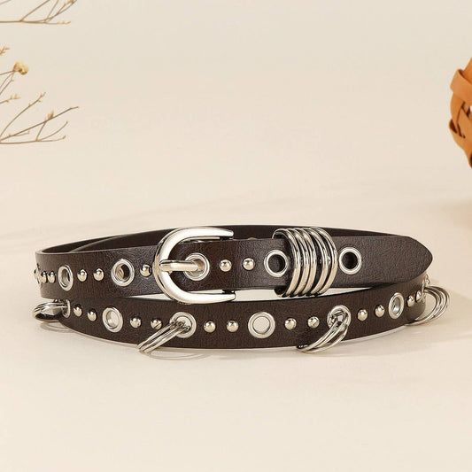 Punk Silver Ring Skinny Belt for Dresses Jeans_CWABE1227