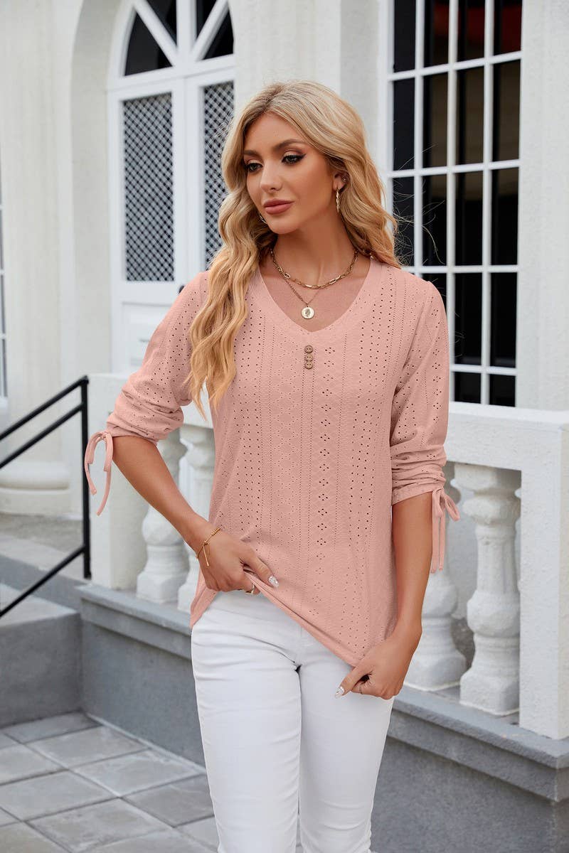 CWTTS0814_3/4 Sleeve V-Neck Knit Top