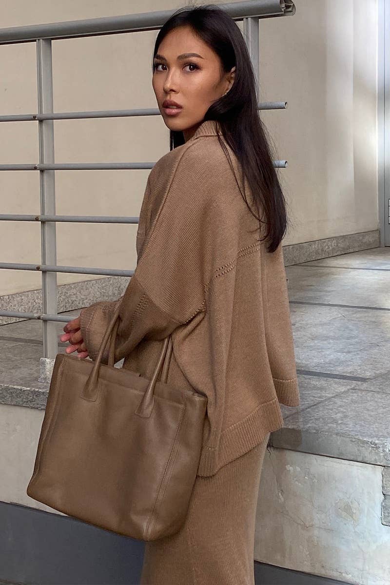 CWSS0750_KNITTED V-NECK LONG SLEEVE SWEATER SKIRT SET