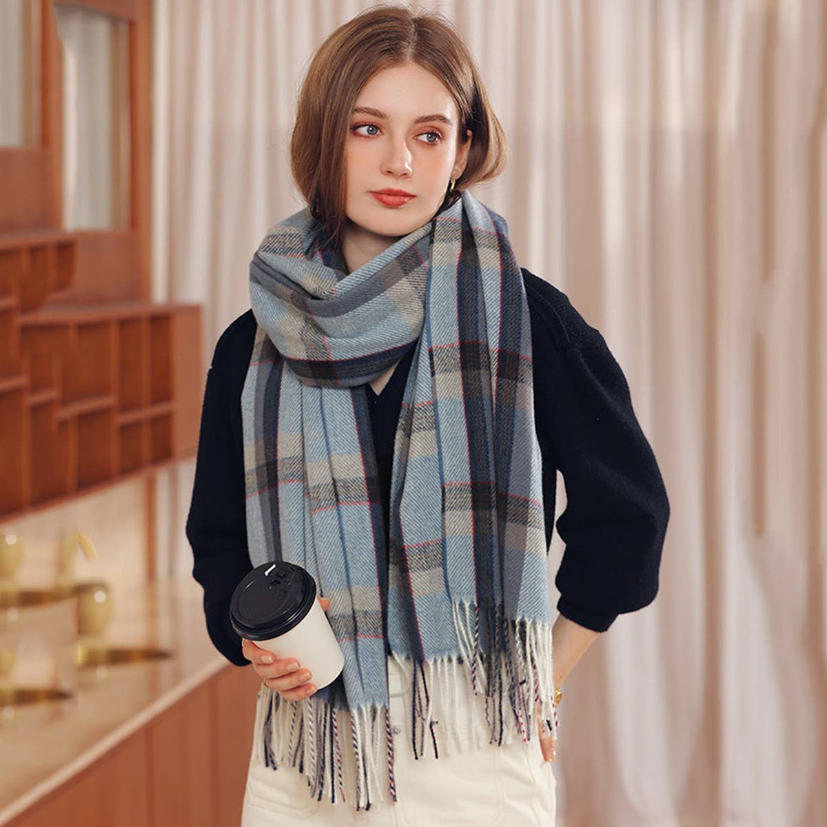 WINTER  SHAWL WRAPS BIG GRID SOFT BLANKET SCARFS