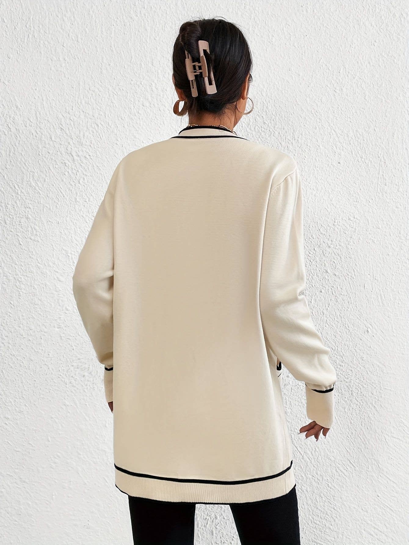 Casual, loose, single-breasted long cardigan