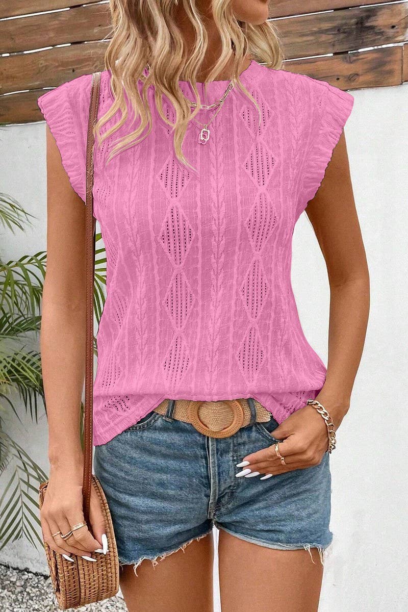 CWTBLS1615_ROUND NECK JACQUARD LOOSE T-SHIRT VEST