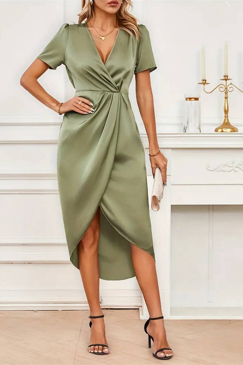 CWDMD1879_IRREGULAR WRAP STYLE CROSS NECK LONG DRESS