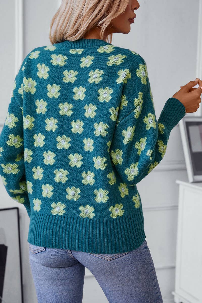 CWOSWL2806_FLORAL JACQUARD V-NECK PULLOVER SWEATER