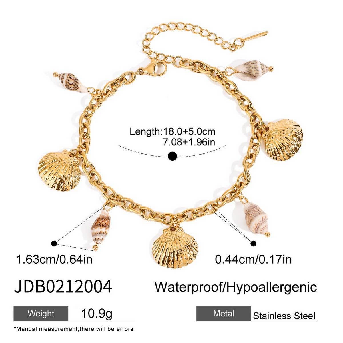 18K Gold Seashell Pendant Bracelet, Ocean Style_CWAJE4669
