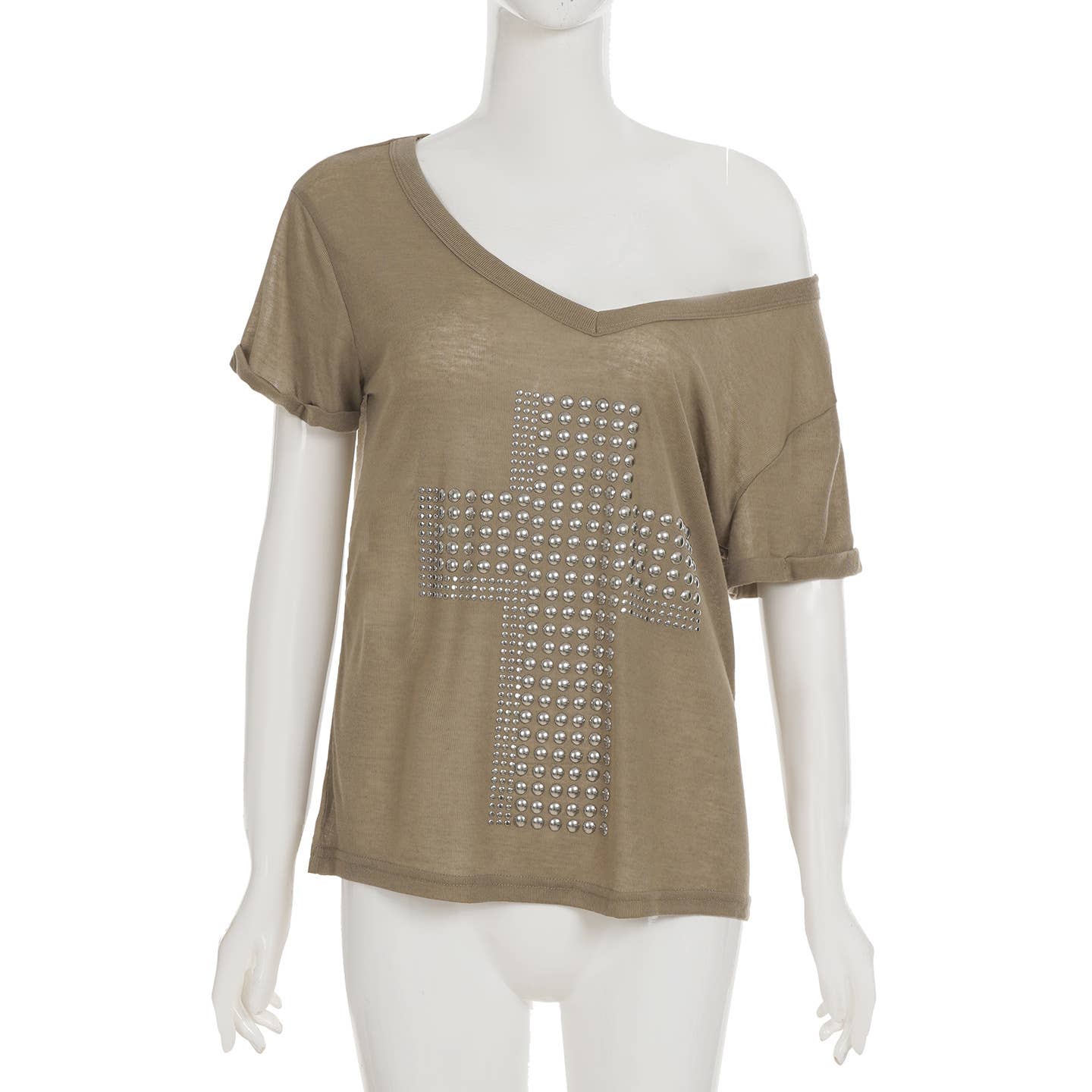 Cross copper embossed casual V-neck loose Top