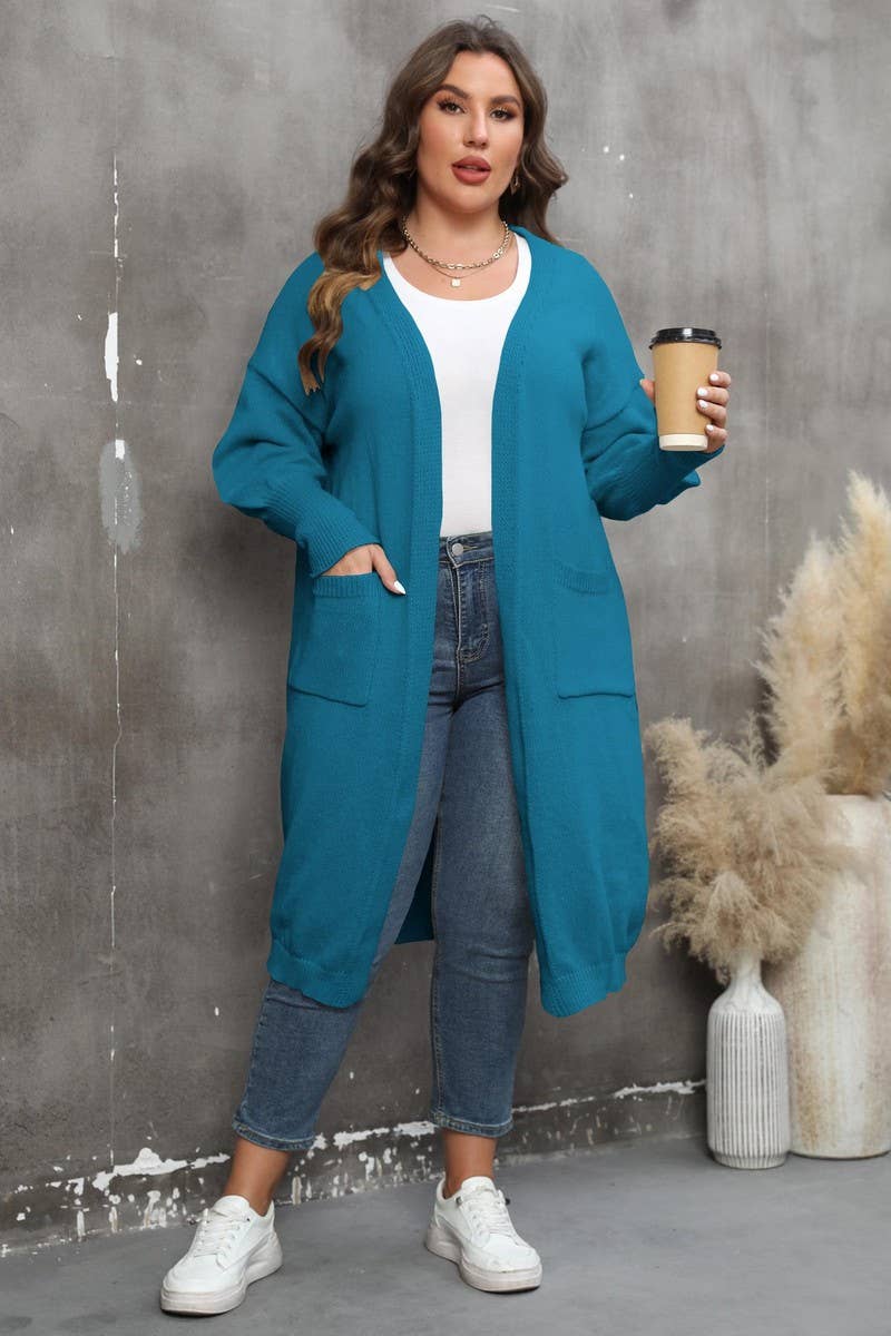 CWOSWL1568_PLUS Size Casual Open Front Long Cardigan Sweater