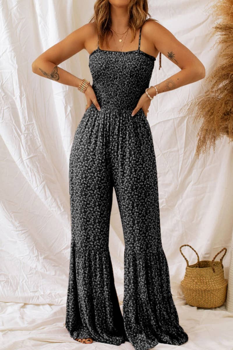 CWSJS1131_FLORAL PRINT JUMPSUIT WITH STRAPLESS HALTER