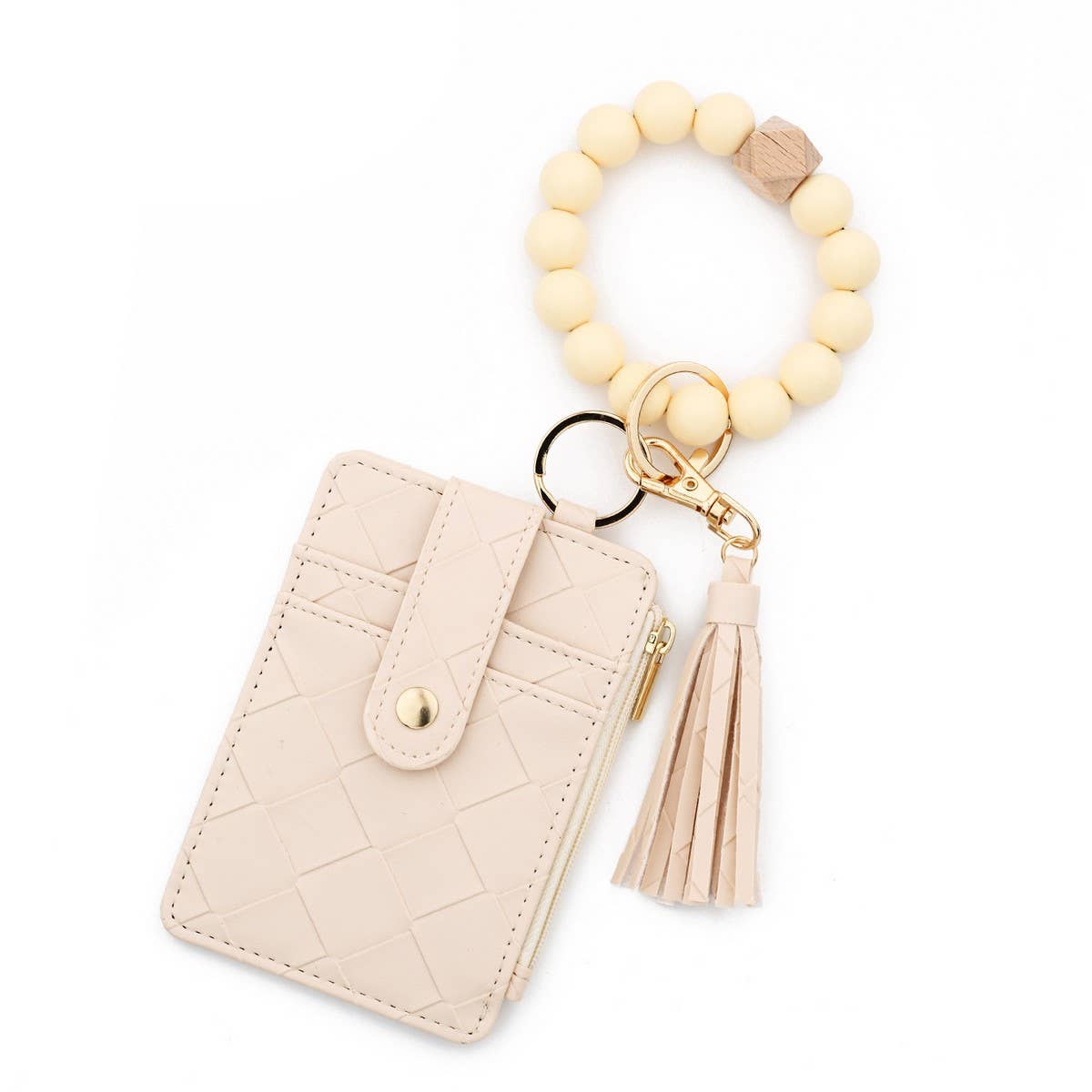 Plaid PU Card Wallet with Silicone Bead Keychain_CWAB4970