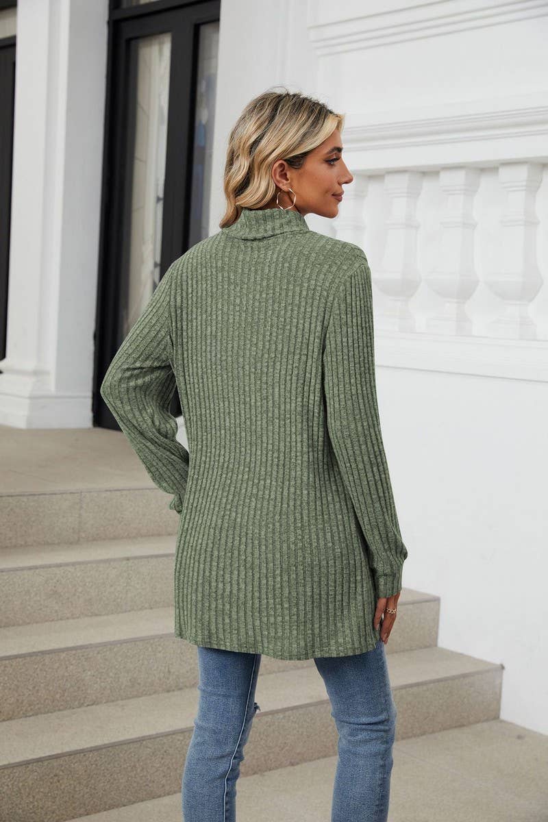 CWTBLL1200_SOLID COLOR RIBBED HALF TURTLENECK POCKET TOP