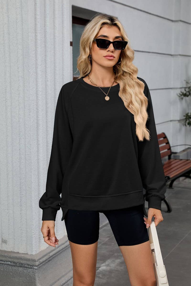 CWTBLL4018_SOLID RIBBED CREW NECK LONG SLEEVE SWEATSHIRT
