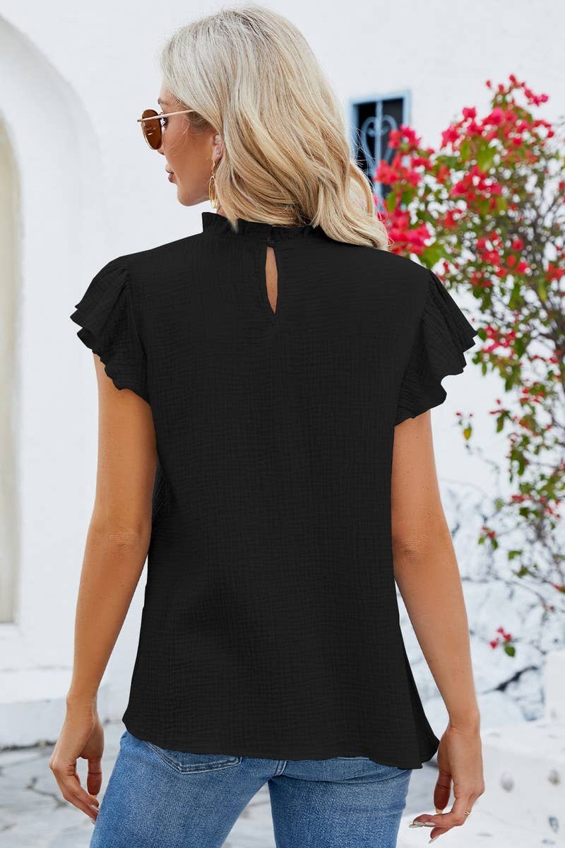 CWTBLS0886_COTTON RUFFLED SHIRT WITH RUFFLED SLEEVE TEXTURE