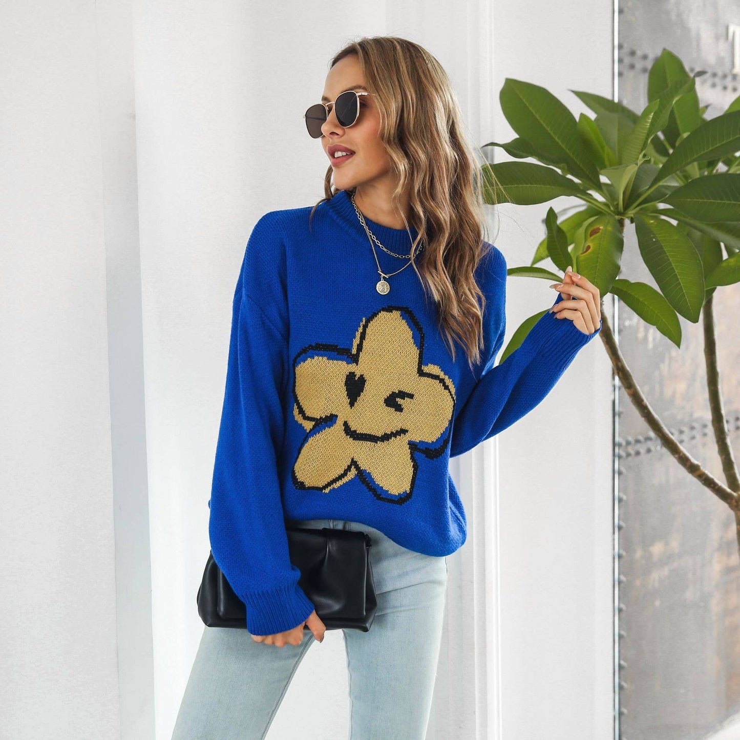 Cartoon jacquard sweater women's loose knit