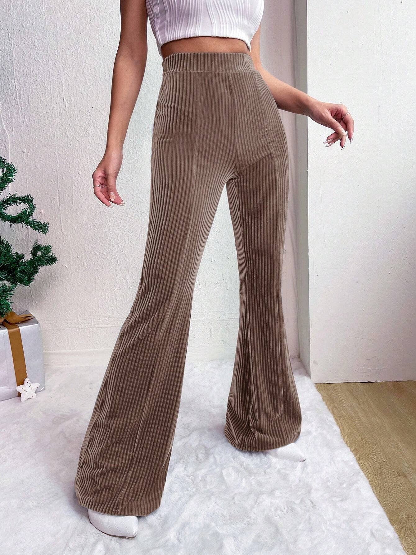 CORDUSTER FLARES SOLID COLOR WIDE-LEG PANTS