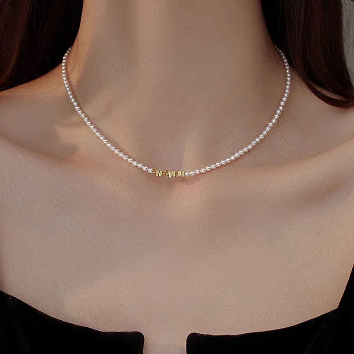 Broken silver beads pearl collarbone chain