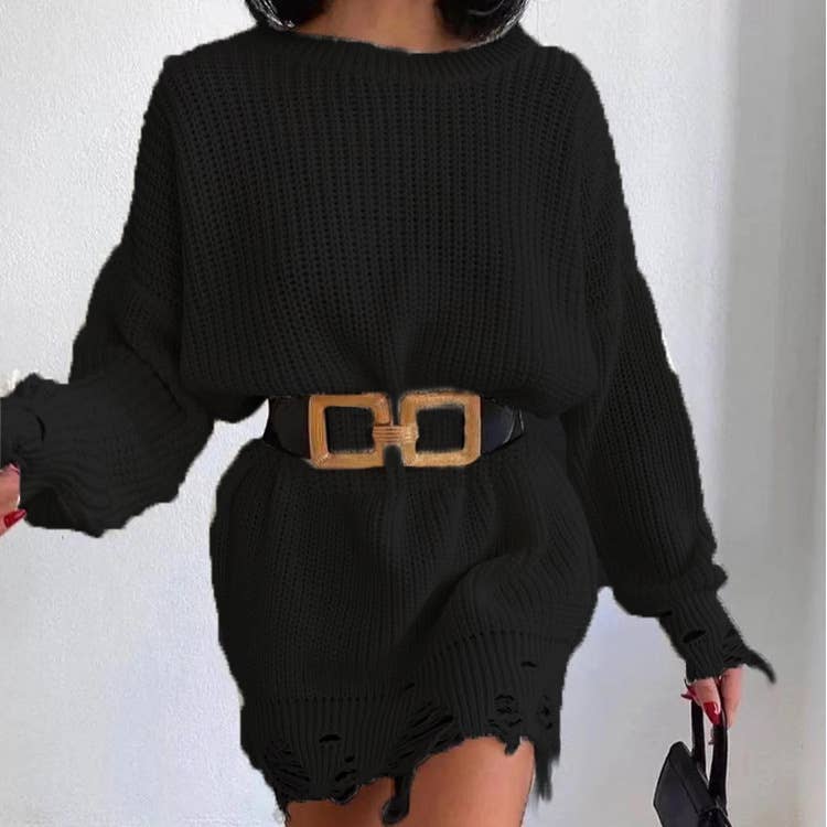 CREW-NECK SWEATER DRESS WITH A HOLE IN THE HEM