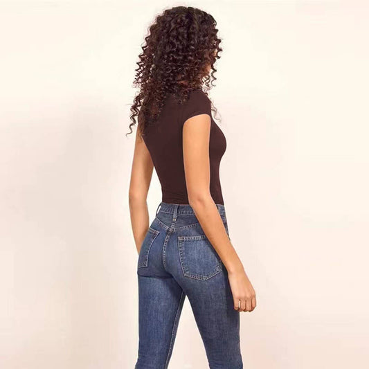 SEXY ROUND NECK SHORT SLEEVED BODYCON BODYSUIT_CWTBLS0313