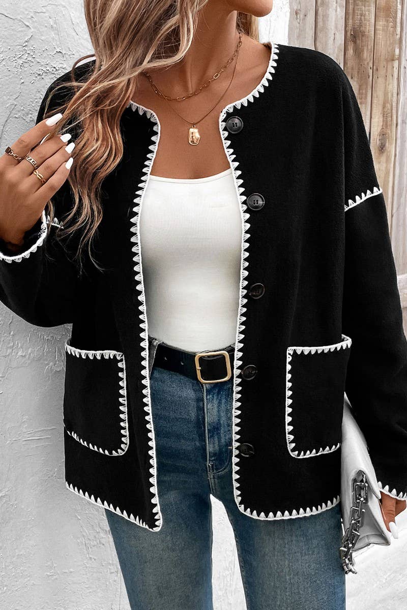 CWOCO0405_ROUND NECK LOOSE COLOR BLOCK POCKET JACKET