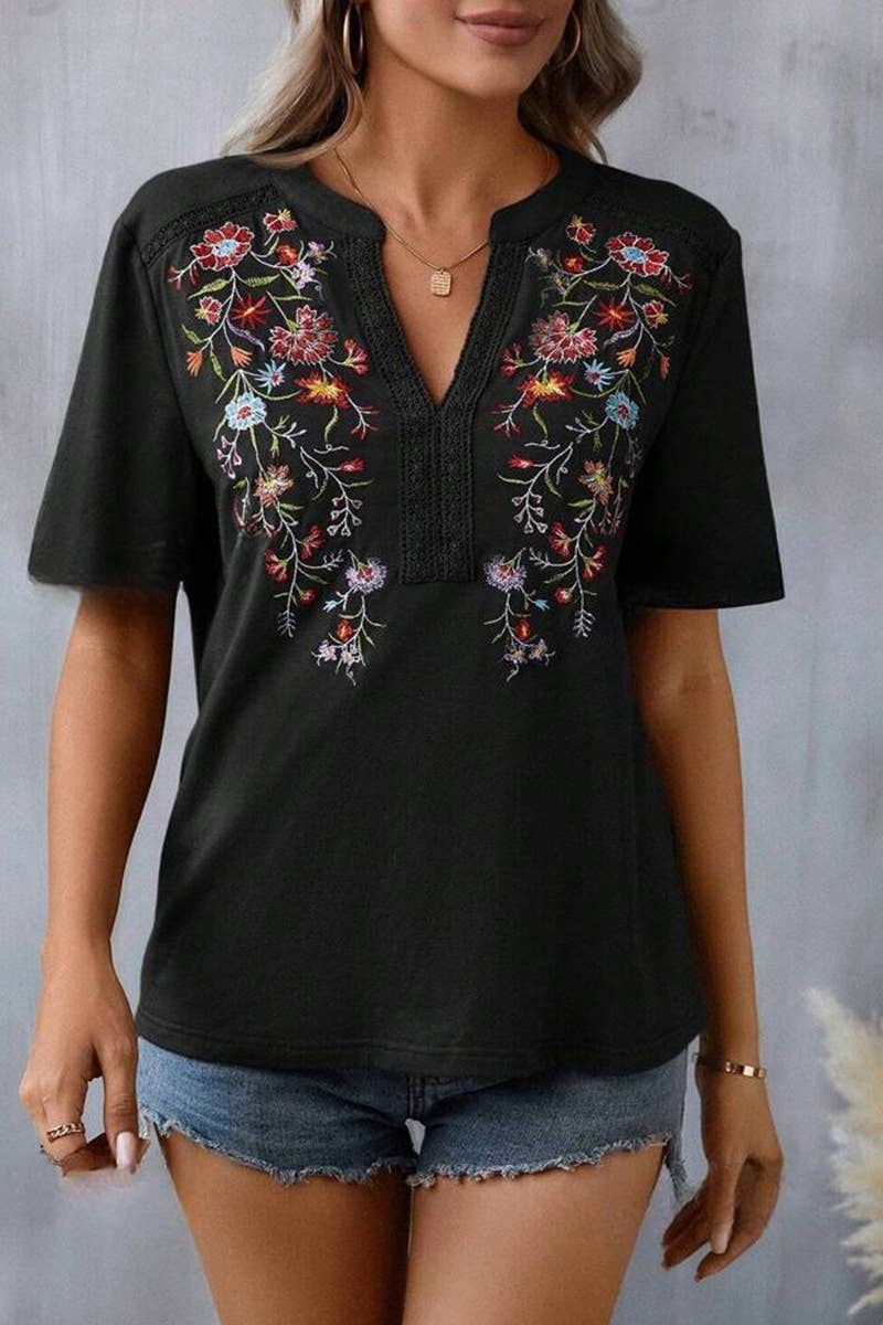 CWTTS1376_SUMMER FASHION EMBROIDERY STITCHING LACE TOP