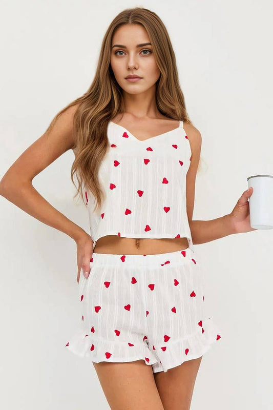 CWSPJ0071_LOVE PRINTED HALTER SHORTS PAJAMA SET