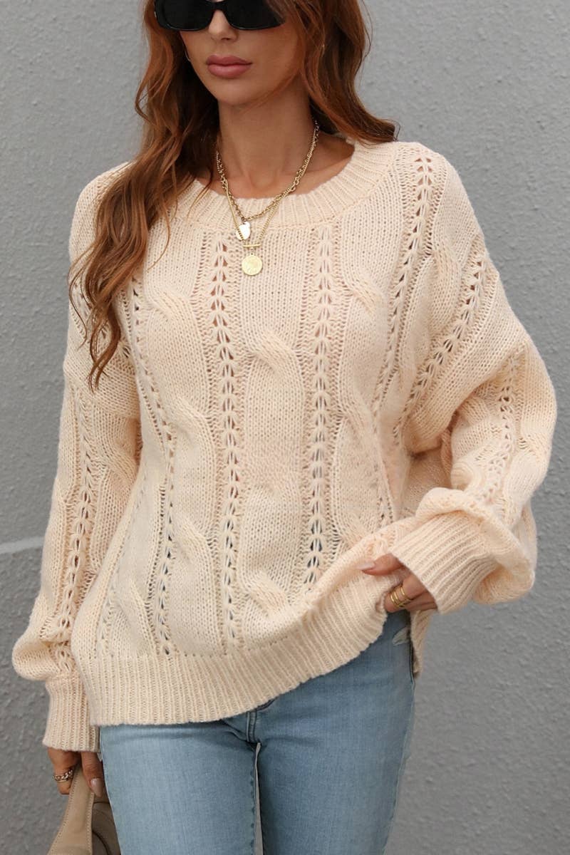 CWOSWL1401_Crew Neck Pullover Casual Sweater