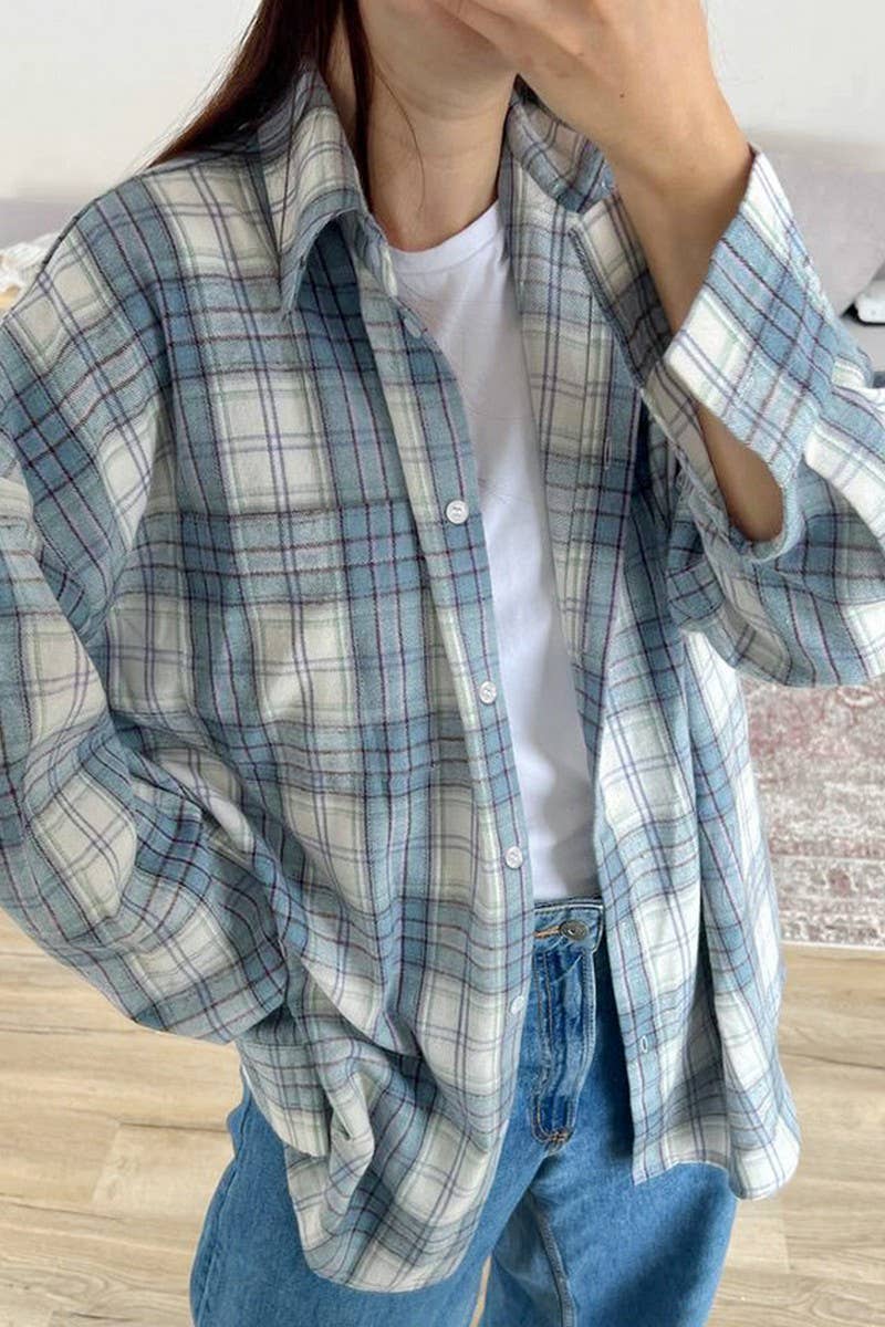 CWTSTL2599_PLAID LOOSE CASUAL LONG SLEEVE SHIRT TOP