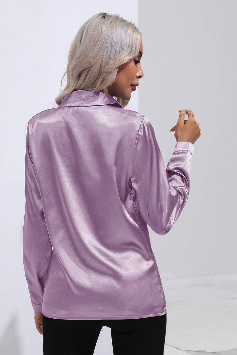 CWTBLL0692_Button Down Silky Satin Long Sleeve Top