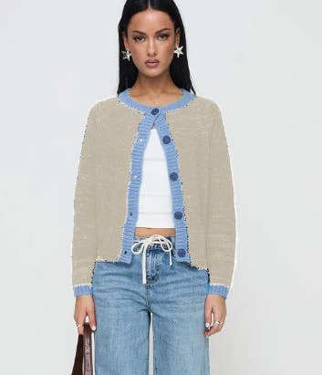 Color-blocking single-breasted loose cardigan
