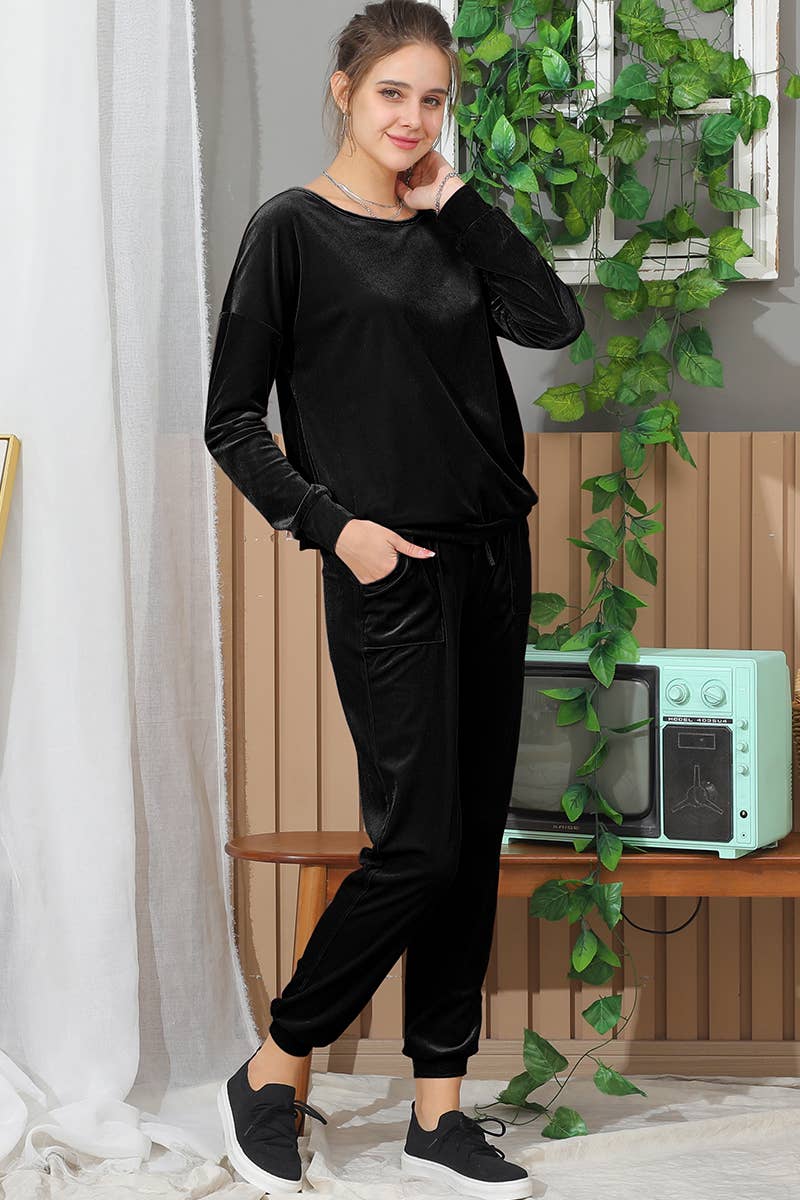 CWTTL1475_Velour Crewneck Long Sleeve Casual Pullover Shirts