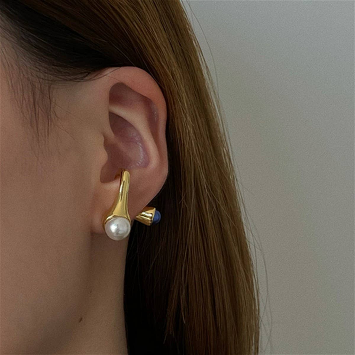 Vintage Layered Natural Stone Pearl Gold Earrings