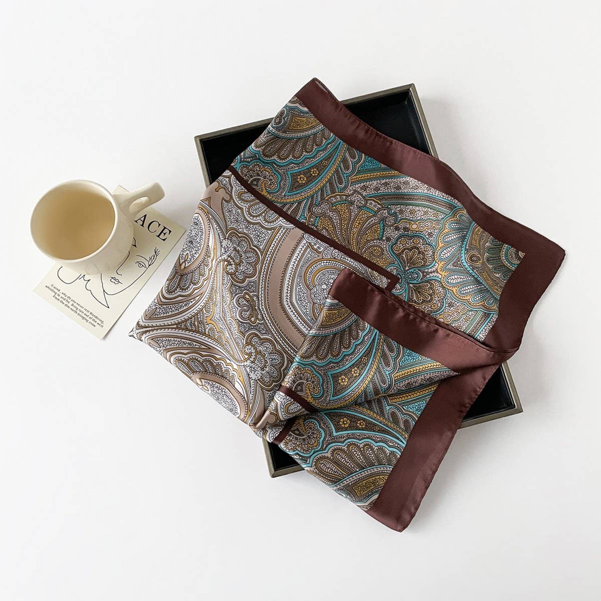 Letter Print Satin Square Scarf for Women