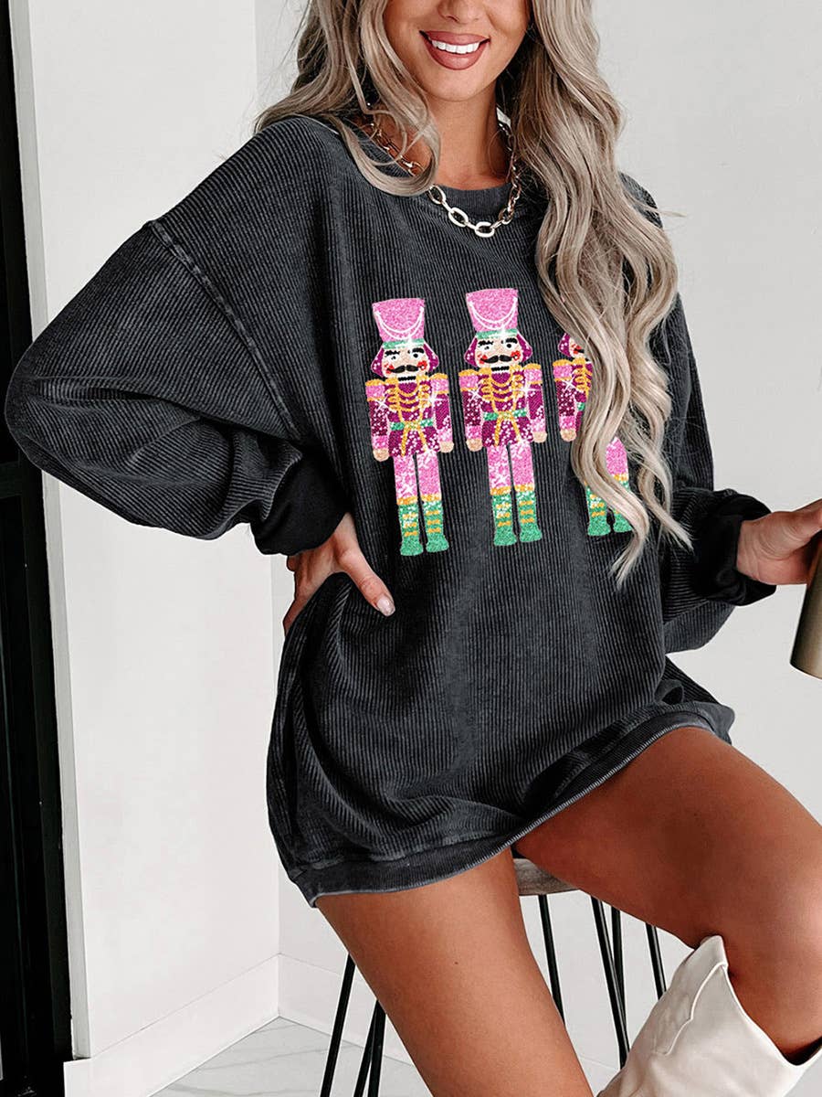 CREW NECK TREND SEQUIN PATCHWORK LOOSE HOODIE