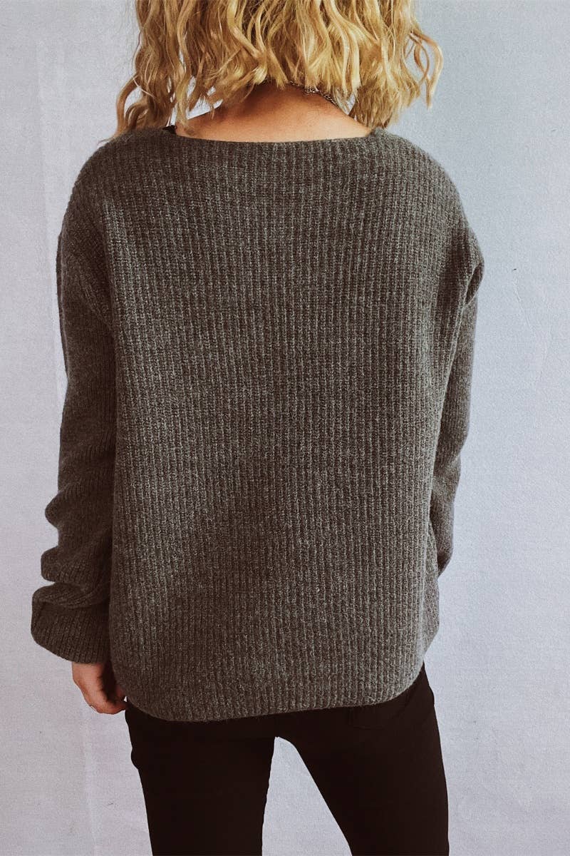 CWOCAL1145_V-NECK BUTTON-UP LONG SLEEVE CARDIGAN