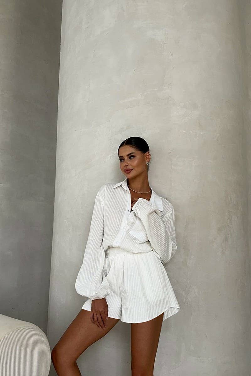 CWSPJ0310_COTTON LANTERN SLEEVE SHORTS PAJAMA SET