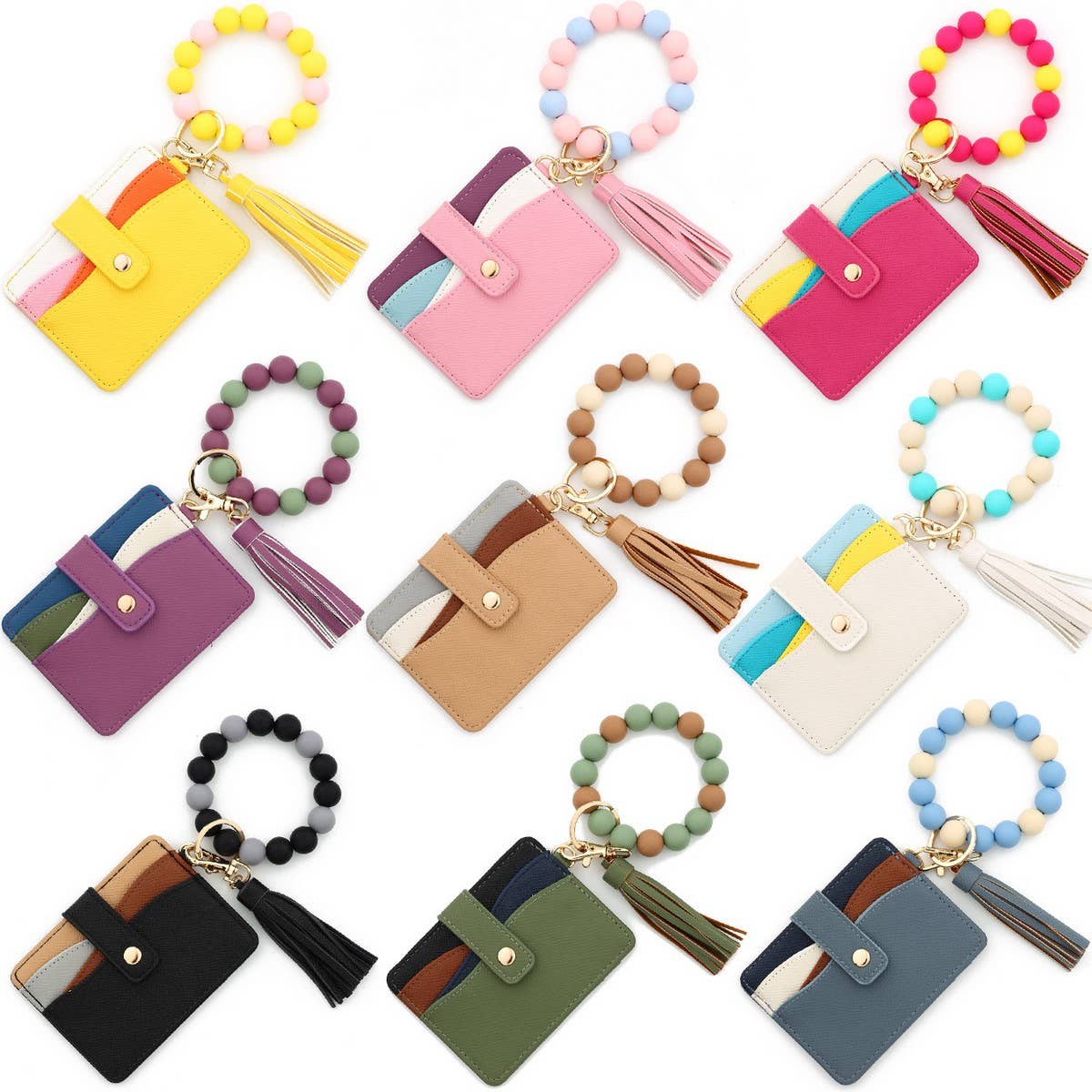 Beaded Bracelet Keychain with Colorblock Wallet_CWAB4942