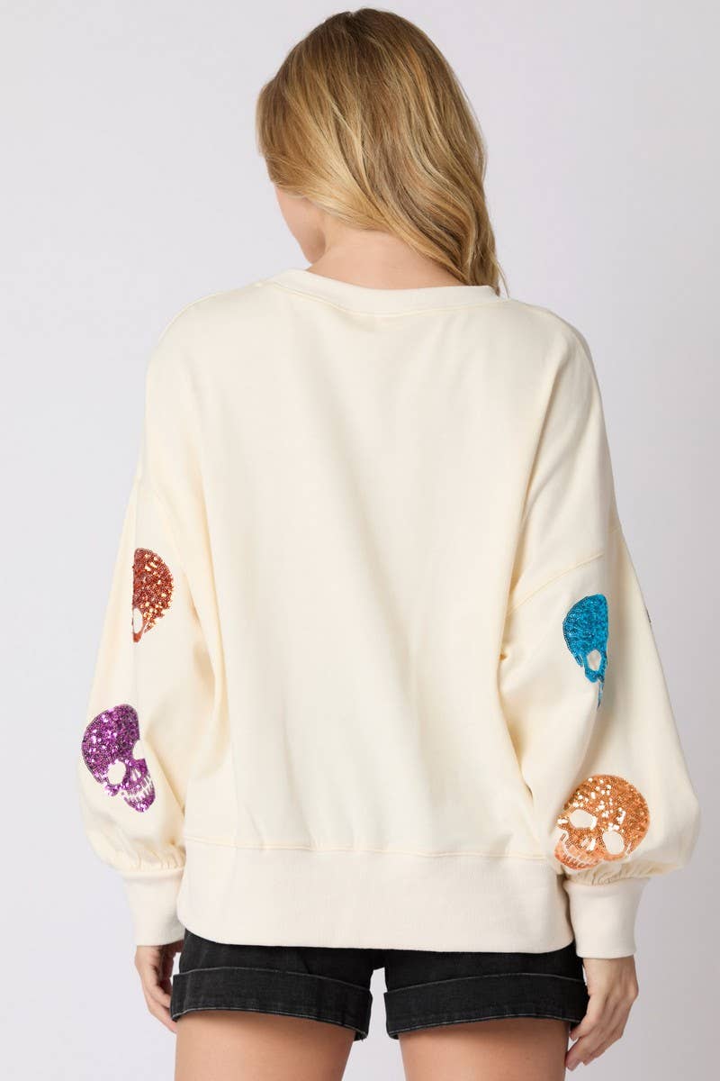 CWTBLL01228_HALLOWEEN SKULL SEQUINED SWEATSHIRT