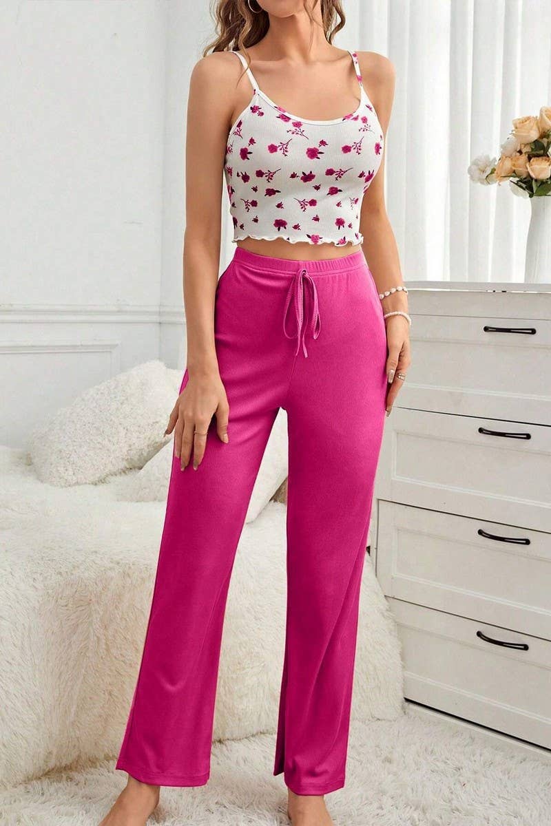 CWSPJ00489_FLORAL CAMI AND PANTS LOUNGEWEAR SET
