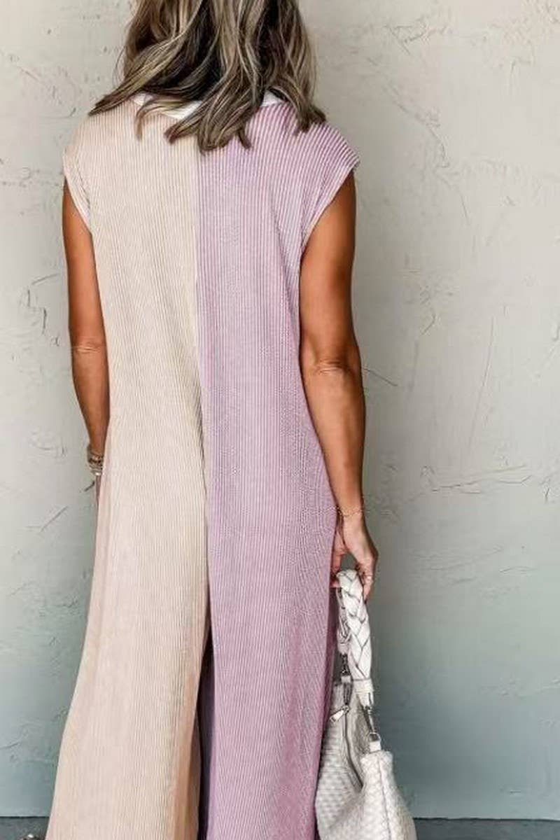 CWSJS1694_COLORBLOCK SLEEVELESS LOOSE FIT CASUAL JUMPSUIT