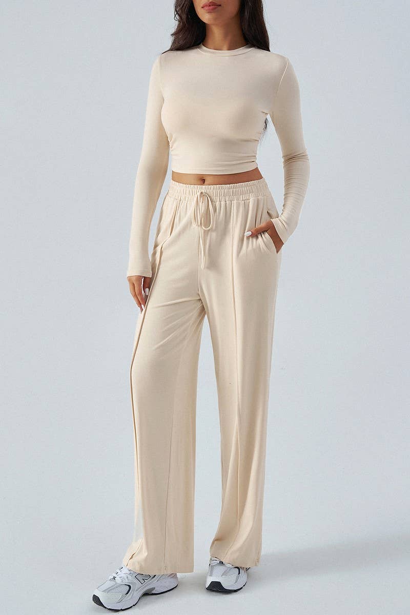 CWSTB00461_CASUAL TOP & WAIST WIDE LEG PANTS SET