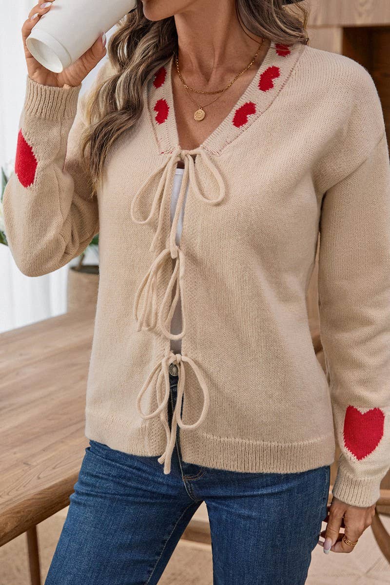 CWOCAL00710_TIE FRONT HEART PATTERN KNIT CARDIGAN