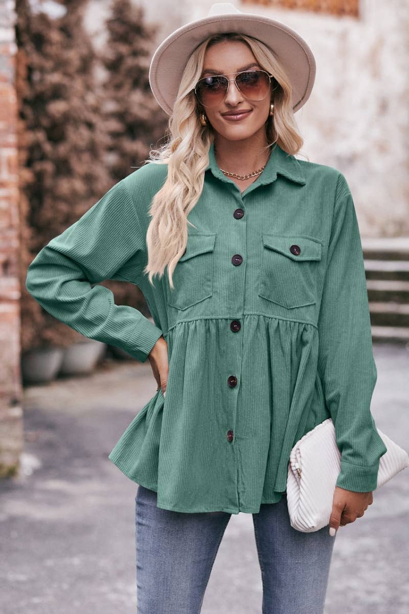 CWTSTL2189_AUTUMN POCKET CORDUROY LONG-SLEEVED SHIRT