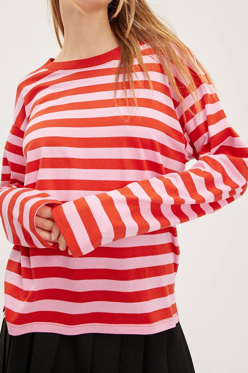 CWTBLL1623_ROUND NECK STRIPED PRINT COLOR BLOCK SWEATSHIRT
