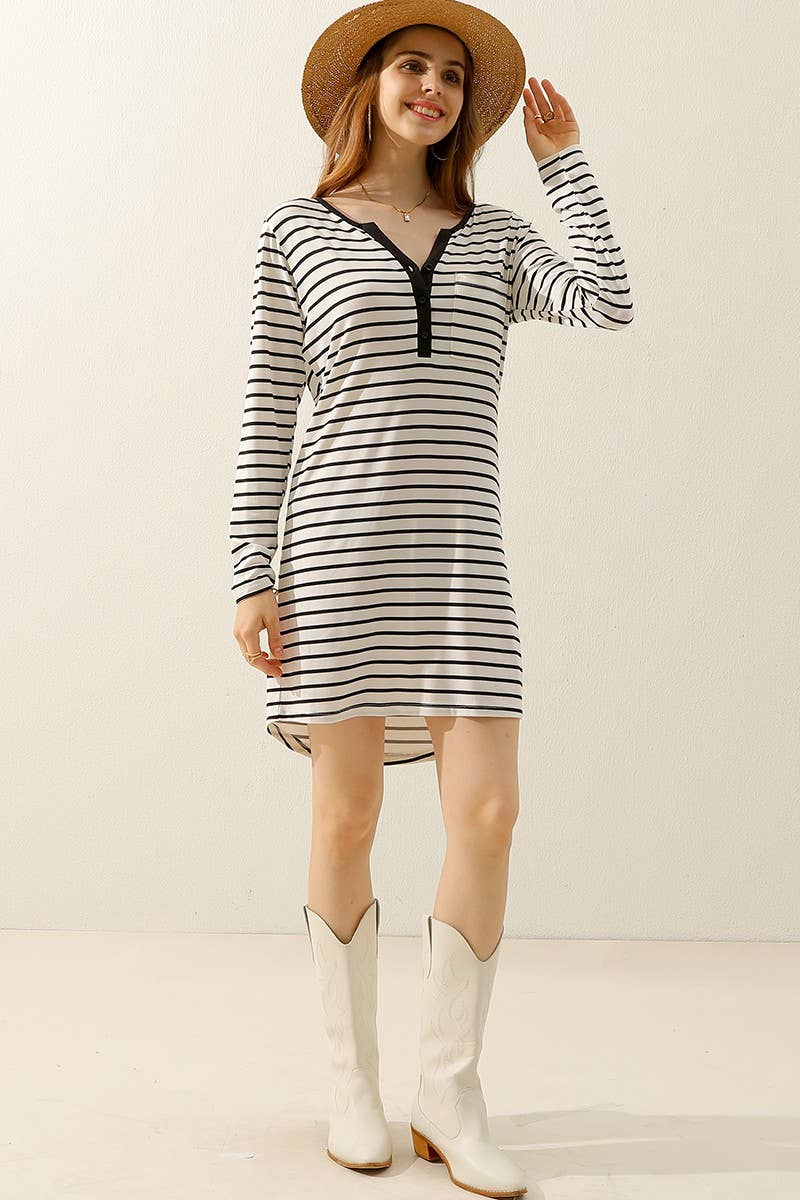 CWDMD805_BUTTON DOWN LONG SLEEVE CASAUL MAXI KNEE DRESS