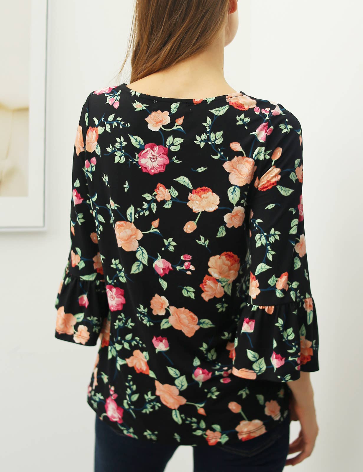 CWTTL1401-P_3/4 SLEEVE WITH NECK STRING DETAILED TOP